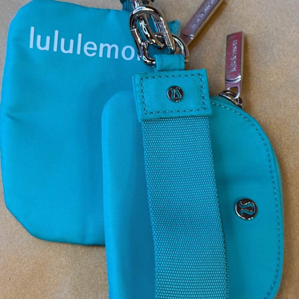 Lululemon Dual Pouch Wristlet Keychain Gold Pink Gray One Size New Without Tag